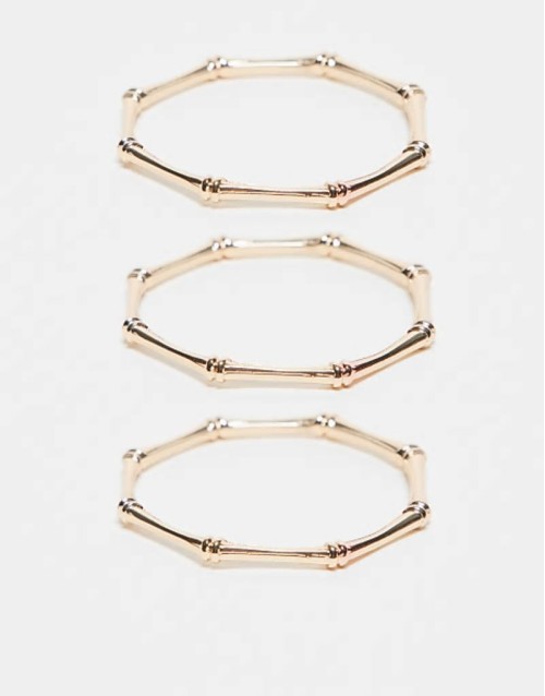 pack of 3 bangle bracelets with bamboo detail in gold tone